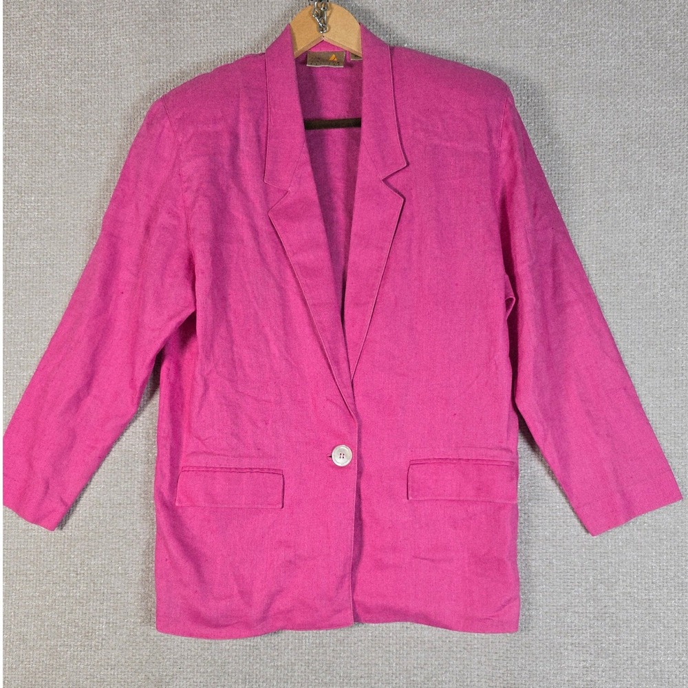 Liz Claiborne Petites Pink 100% Linen Single Button Blazer Jacket Size 10 Petite